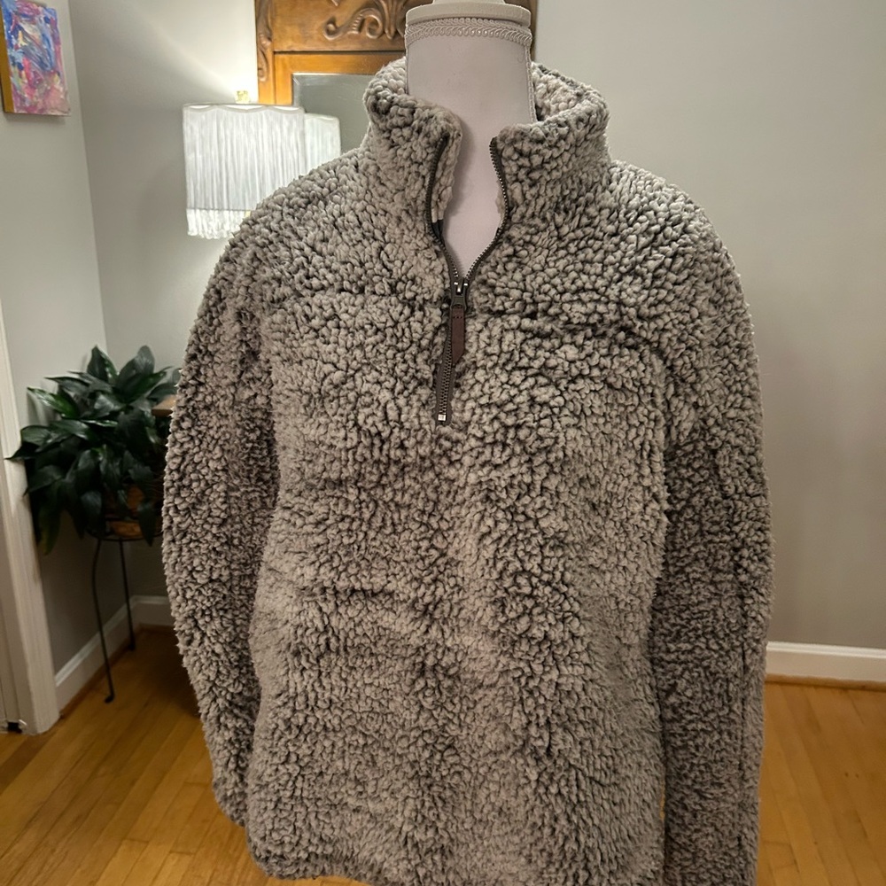 Thread & Supply Gray Zip-Up Sherpa Pullover
